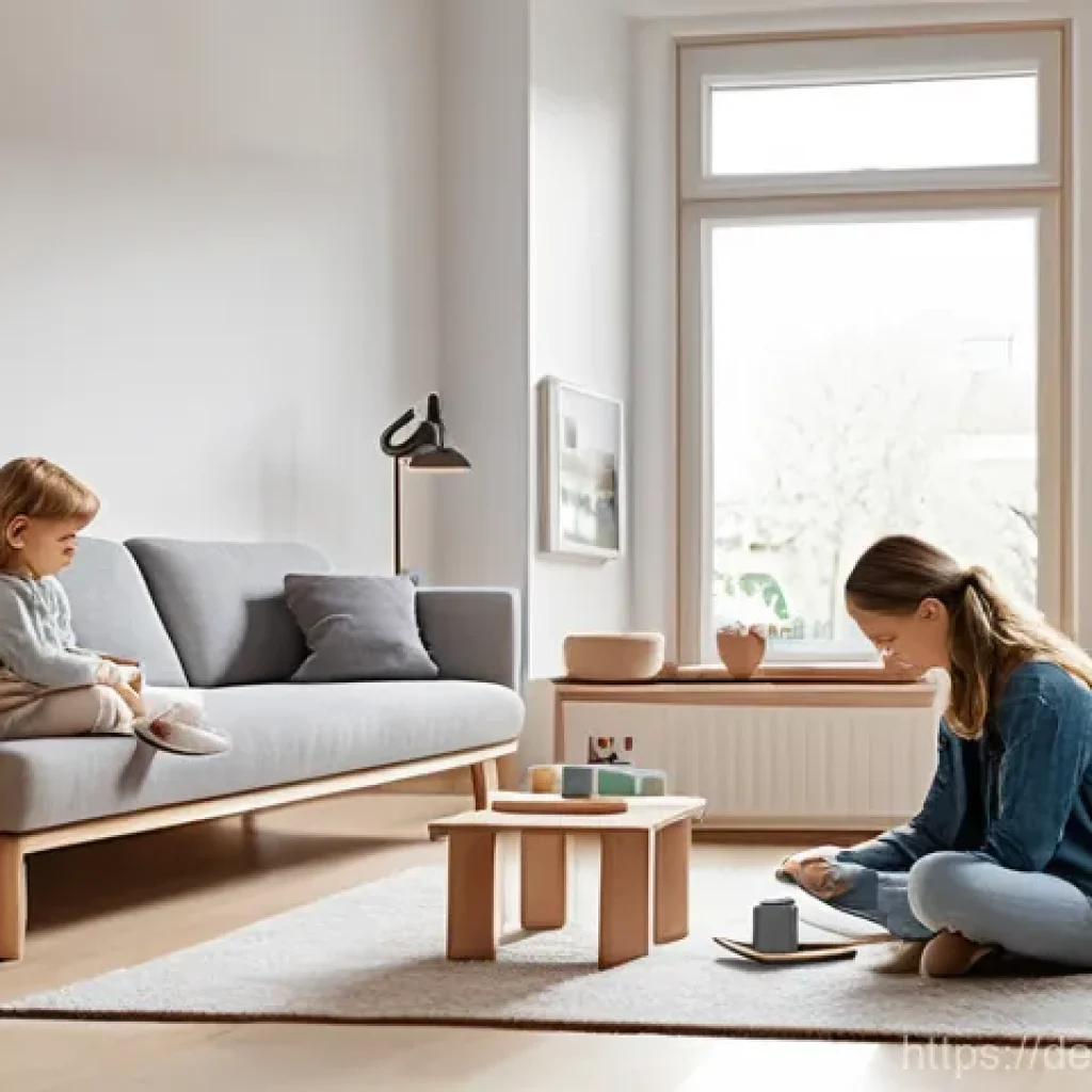 인간과 기계의 통합 뉴럴 인터페이스의 도전 - **Prompt:** A cozy, modern living room in a typical German apartment, filled with soft, natural ligh...