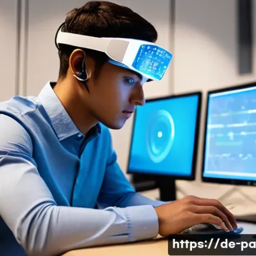 뉴럴 인터페이스 개발을 위한 주요 연구 기관 - **Prompt:** A focused young adult, possibly a student or researcher, wearing a sleek, non-invasive E...