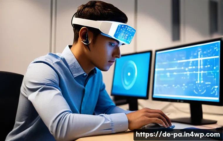 뉴럴 인터페이스 개발을 위한 주요 연구 기관 - **Prompt:** A focused young adult, possibly a student or researcher, wearing a sleek, non-invasive E...